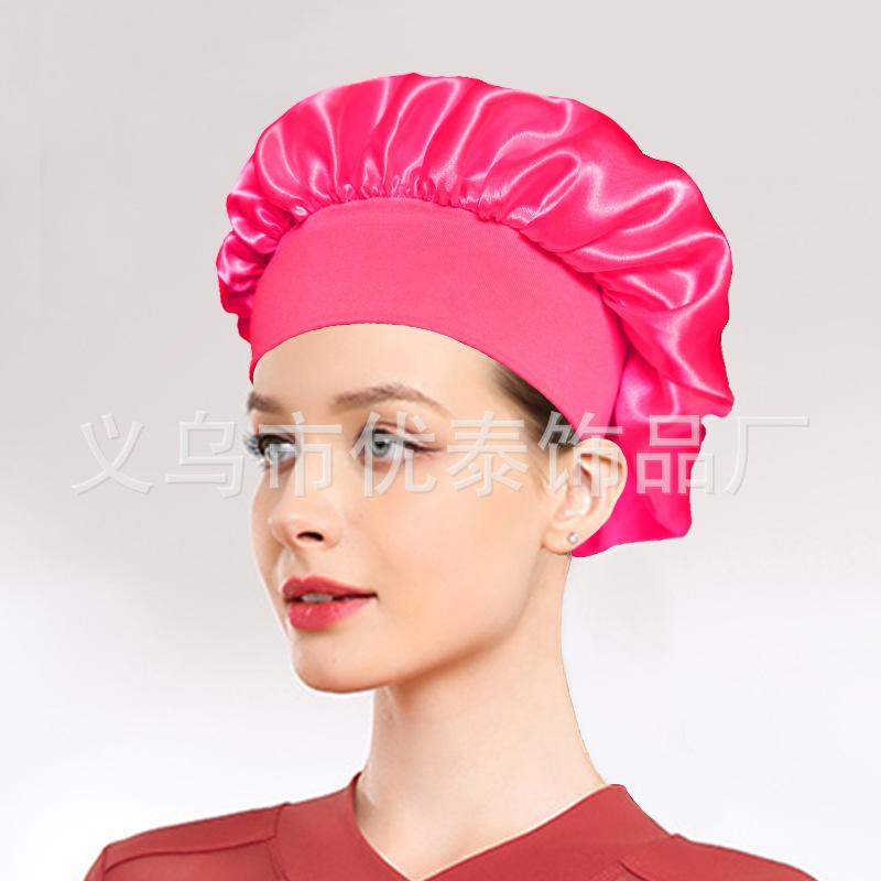 Solid color wide edge high elastic adult nightcap men's and women's fashion hair care beauty shower cap satin