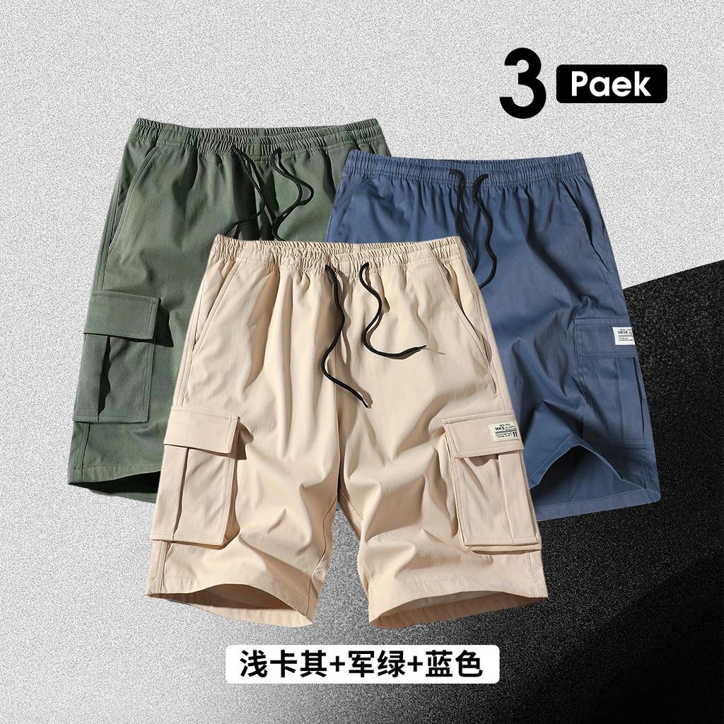Large Size Shorts Men's Summer Solid Color Five-point Pants New Multi-pocket Loose Large Size Beach Pants Tooling