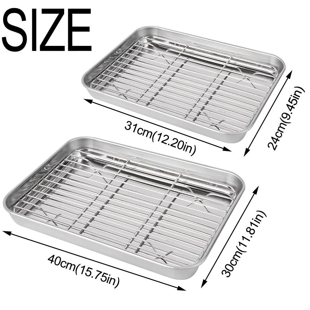 Stainless Steel Food Cooling Tray Food-Grade Draining Oil Pan Baking Pan with Rack  Oven Use