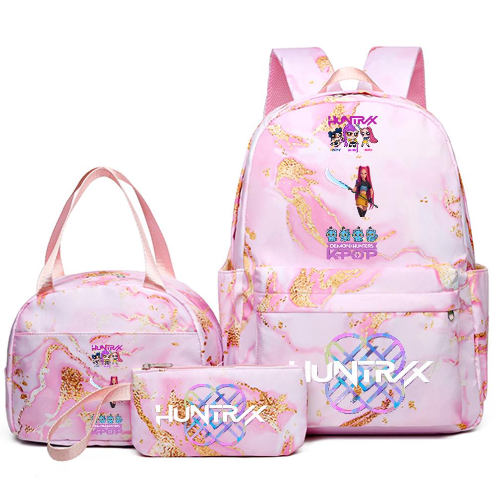3Pcs/set Anime Demon Hunters Printed Backpack Handbag Pencil Case for Teenager Student Bookbag Schoolbag Women Large Capacity Waterproof Bag