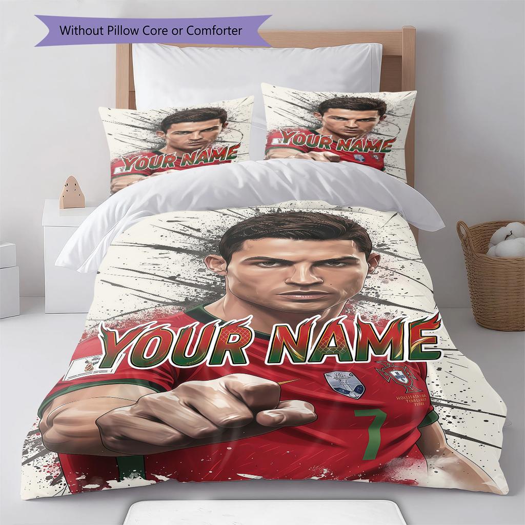 Set cu cuvertură personalizată Cr7 cu nume și model, husă cuvertură, față de pernă, cadou de casă, cadou de ziua de naștere(1 * husă de pilotă + 2 * fețe de pernă, fără miez)