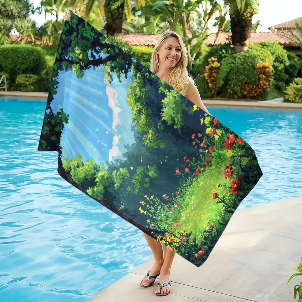 1pc Pixel Art Style Beach Towel Quick-drying Super Absorbent Suitable for Beach Vacation Pool Summer Funny Gift for Friends