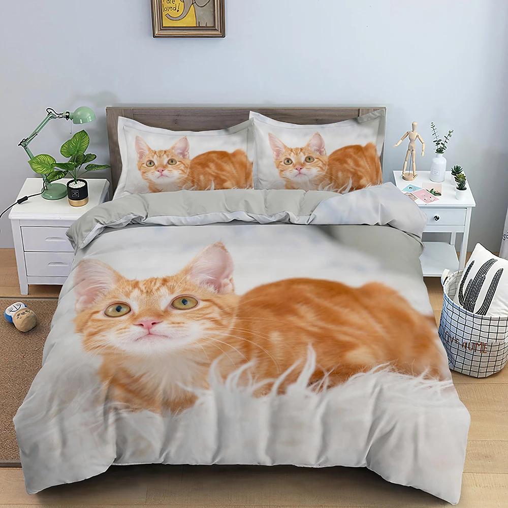 3D zvířecí vzor Sada povlaků na přikrývku Sada povlečení se vzorem roztomilé kočky Polyesterový povlak na přikrývku King Twin Single Size Domácí Textilní Kotě