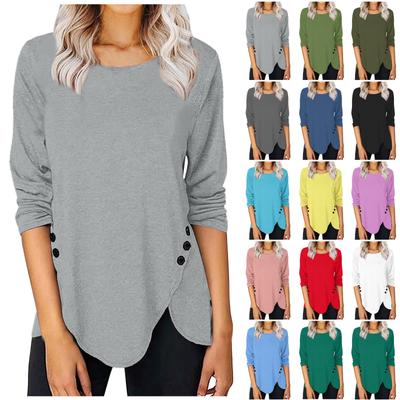 Women's T-shirt -neck Long-sleeved Color Irregular Button-down Top