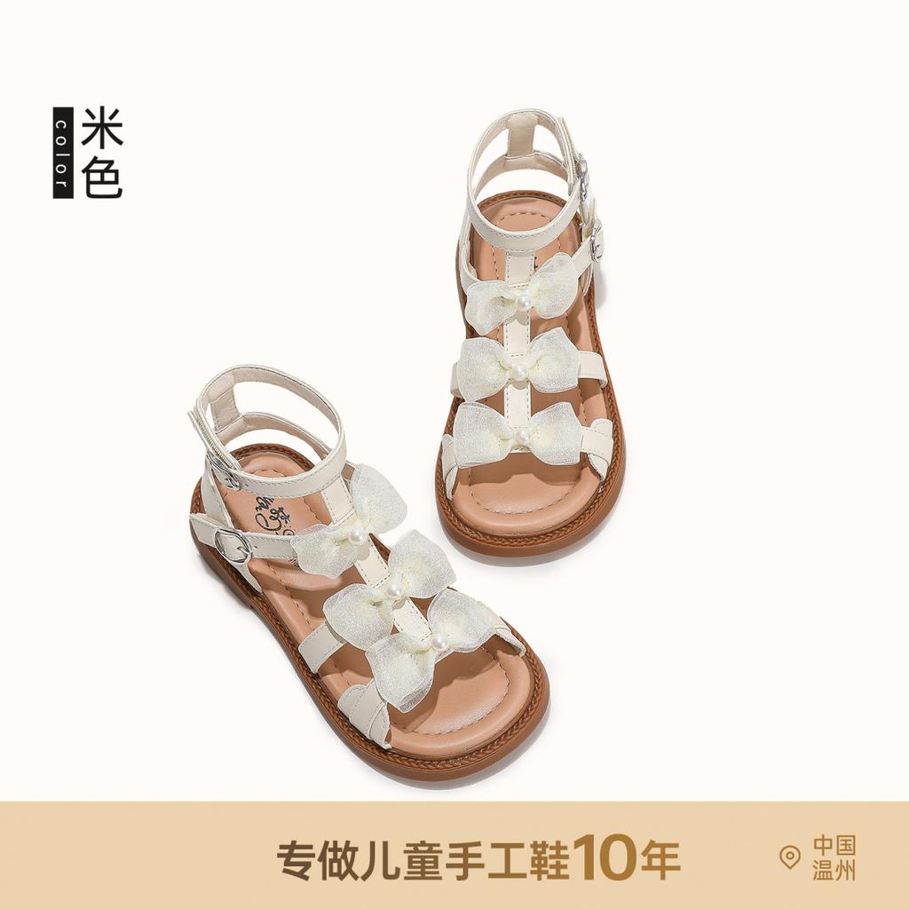 Girls High-top Roman Sandals Summer 2025 New Fashion Bow Children Princess Shoes Girls Beach Sandals