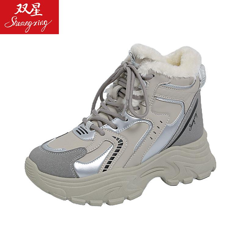 28100 Fleece Thickened High-top Cotton Shoes Women's New Thick-soled Warm and Non-slip Sports Shoes In Winter