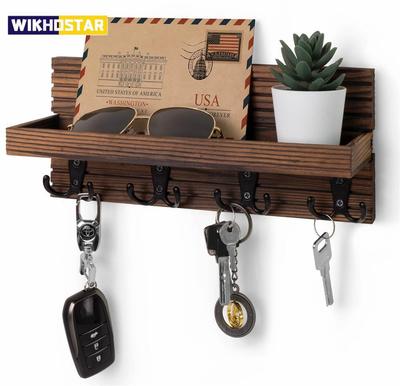 Wooden Key Holder for Entryway Decor Wall Mounted Mail Organizer and Key Hanger with 4 Hooks Rustic Rack for Keys Sunglasses