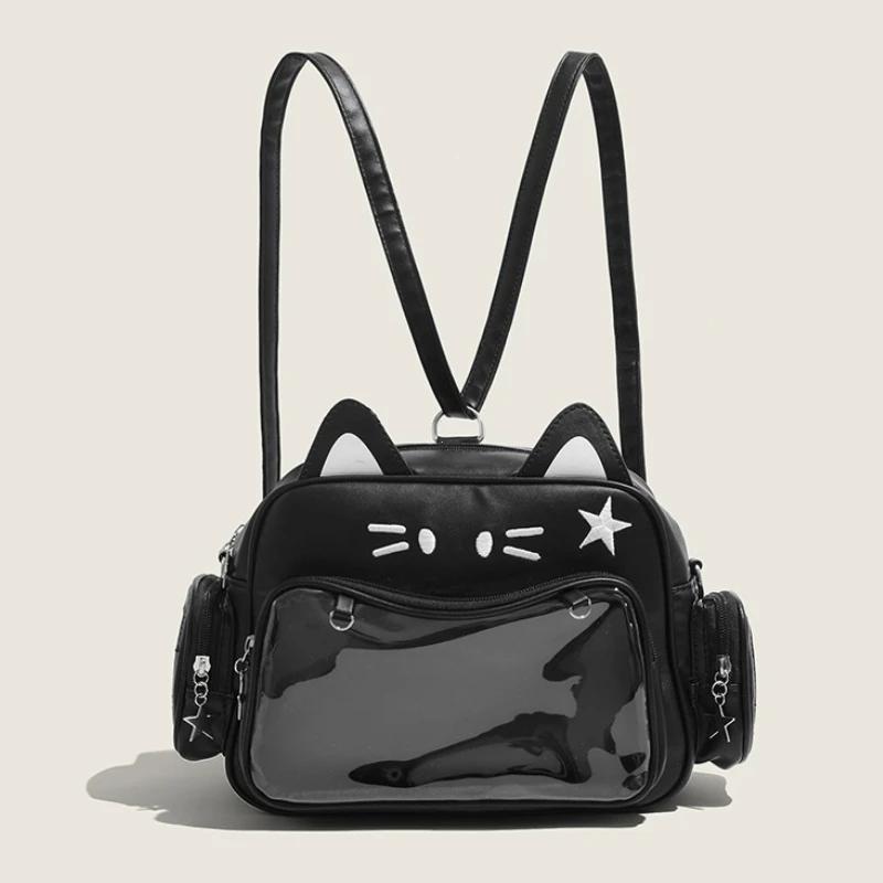Damen Mode Rucksäcke Koreanisch Japan Kawaii Katze Ita Tasche PU Niedliche Mädchen Transparente Tasche Ästhetisch Schulter Umhängetaschen
