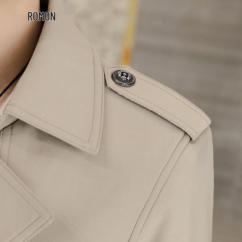 ROMON Men's Mid-Length Lapel Trench Coat
