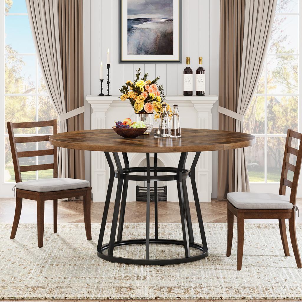 Tribesigns Round Dining Table for 4 People, Circle Dining Table with Metal Base, 120 Cm Round Kitchen Table for Living Room