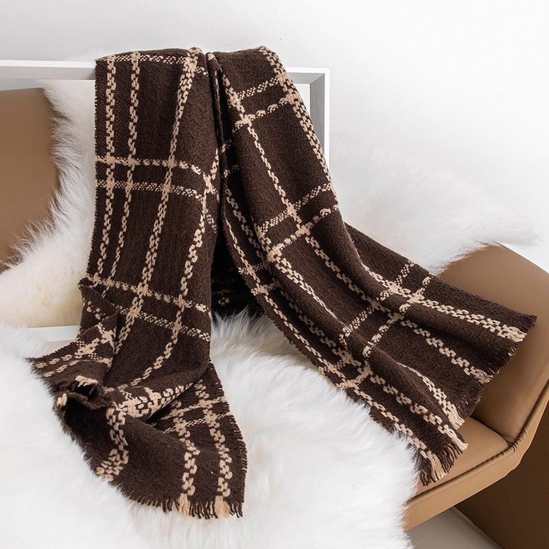 Wool Scarf Women's Premium Autumn and Winter New Year's Style Plaid Scarf Versatile Scarf Thickened Warm Shawl