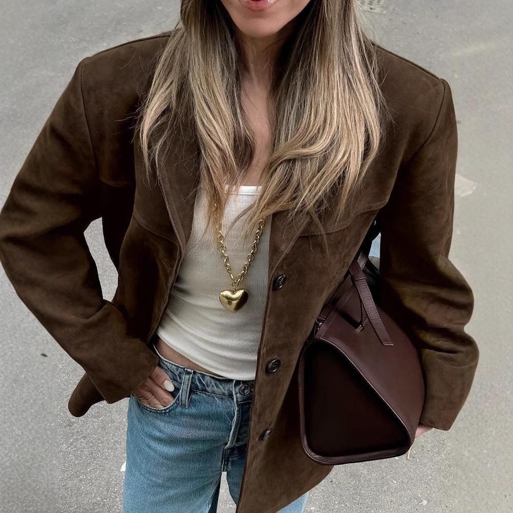 Women's Suede Casual Blazer - Autumn/Winter 2025 Hot Trend