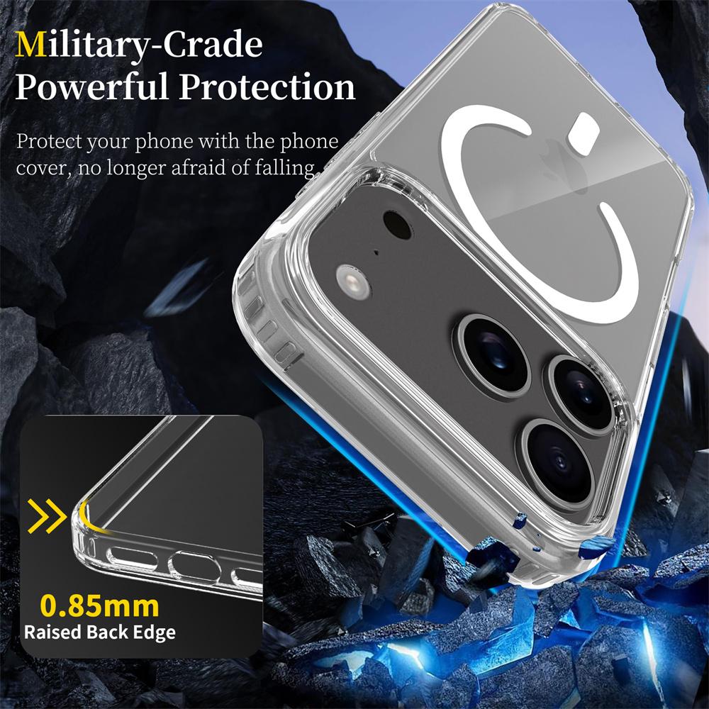 For iPhone 17 Pro Magnetic Case 2.0mm Scratch Resistant TPU+PC Clear Phone Cover
