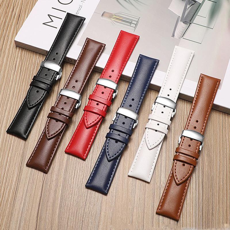 Leather Watchbands for Apple Watch 10 9 8 7 6 5 4 3 SE Ultra Butterfly Clasp Replace Wrist Strap 46mm 41mm 42mm 44mm 45mm Band for Iwatch