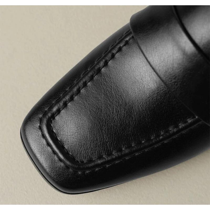 Women's Soft Leather Loafers Spring Autumn Soft Slip On Chunky Heel Versatile Loafers Women British Style Shoes