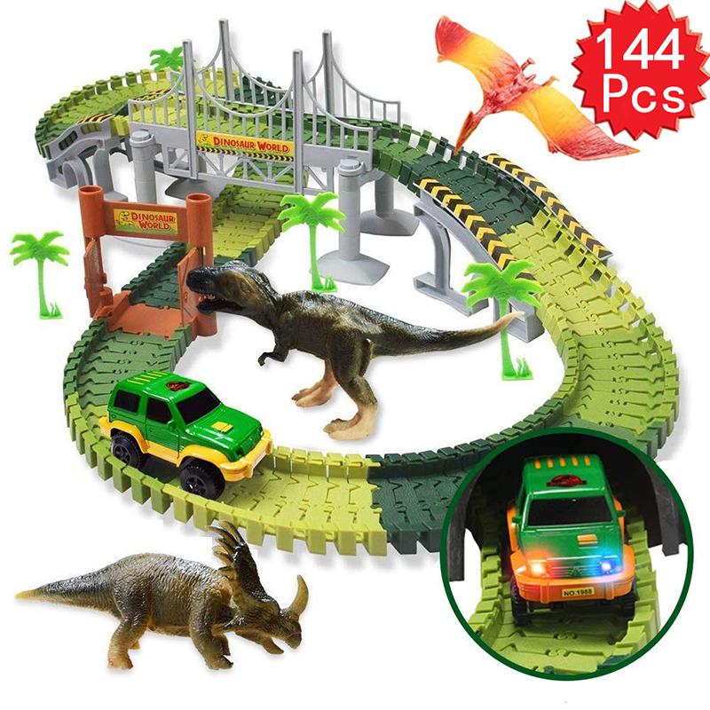 Dino Dinosaur 144pcs World Kid Flexible Race Car Track Construction Play Set Toy