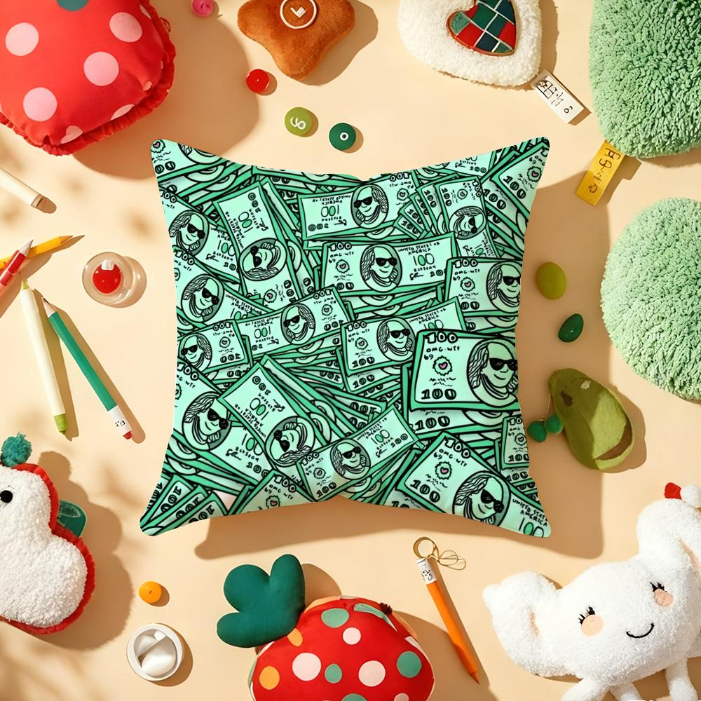 Popular Money Cushion Cover Soft Short Plush DoubleSided Printing Home Decor Machine Washable Pillow Case Gift