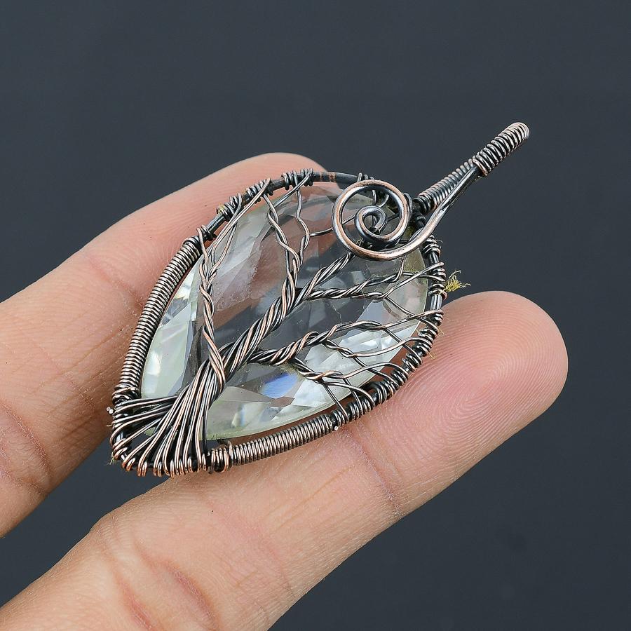 Tree Of Life White Topaz Copper Wire Wrap Jewelry Pendant 2.40" L5Q92