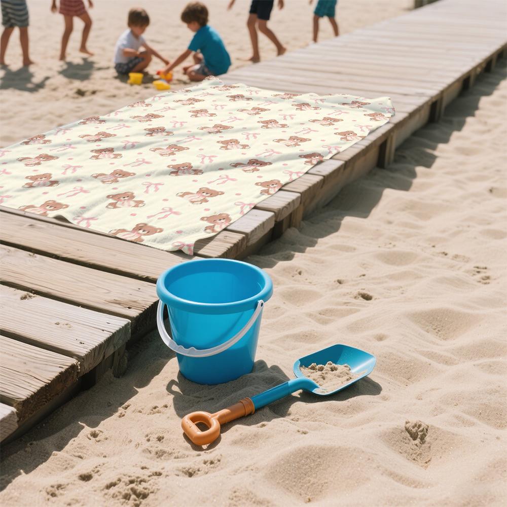 Teddy Bear & Bows Oversized Microfiber Beach Towel Sand Proof Quick Dry, Absorbent for Swimming Pool Travel Camping