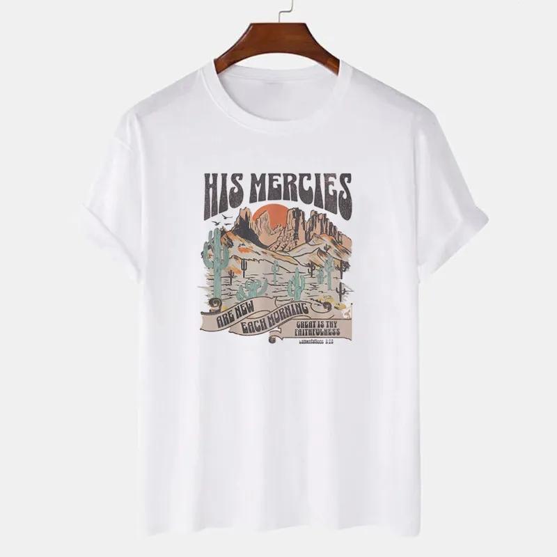 

His Mercies Graphic Print Crew Neck TShirt Vintage Casual Short Sleeve Female TShirt Summer Fashion Womens Clothing Harajuku S