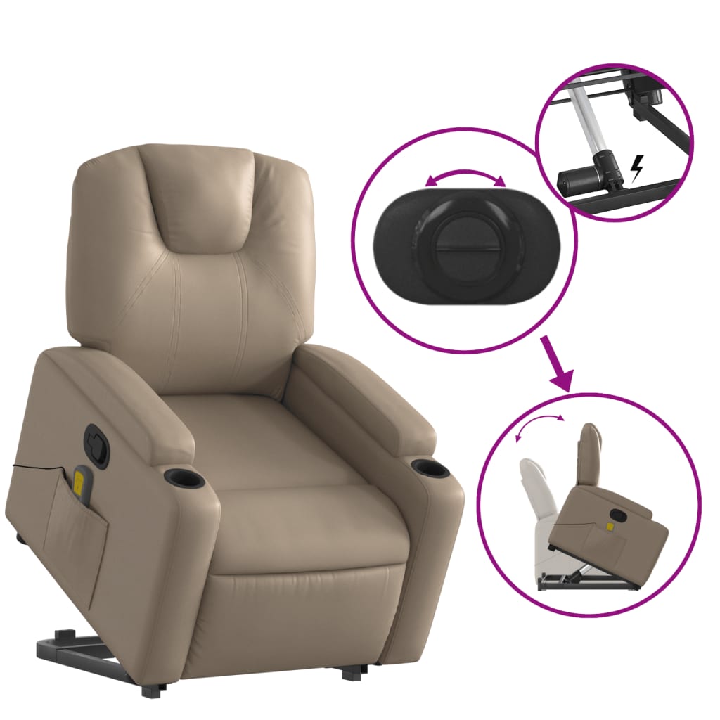 Massage Recliner with Rising Function Cappuccino Brown Artificial Leather