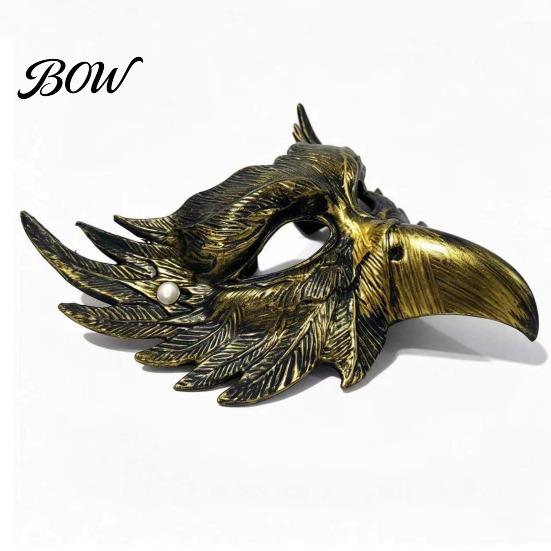 Comfortable Vision Mask Halloween Eagle Half Face Mask, Vintage Gold Distressed Masquerade Party Gothic Cosplay Props