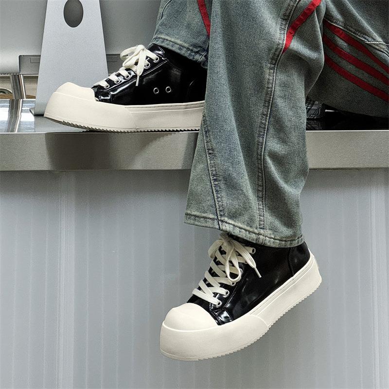 Men's Shoes 2024 New Trend Ultra-light Canvas Shoes Casual Shoes Platform Autumn and Winter Heightening Board Shoes 24326 Patent leather-P