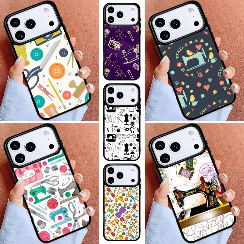 sewing machine tailor elements pattern Phone Case for iPhone 17ProMax 12 13 14 15 16e 17 Pro Max Plus Air Cover