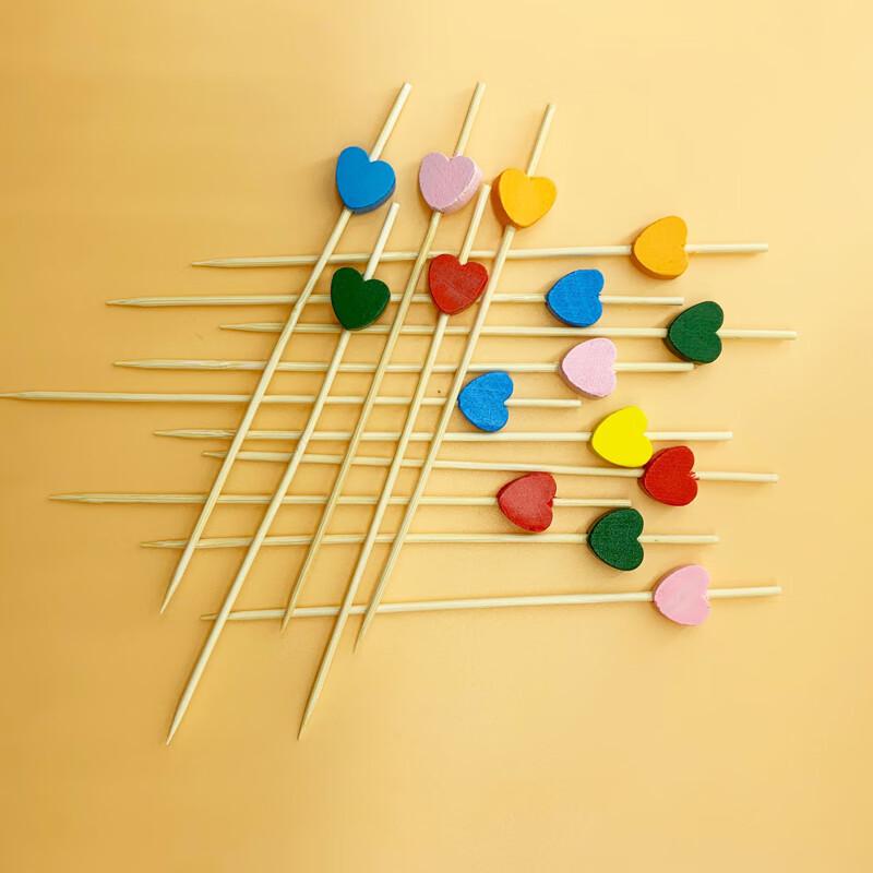 Disposable Mixed Color Heart Bamboo Fruit Picks
