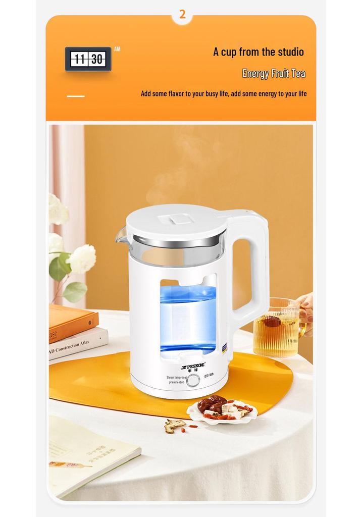 2.3L High Borosilicate Glass Electric Kettle with Auto Power-Off & Keep Warm Function