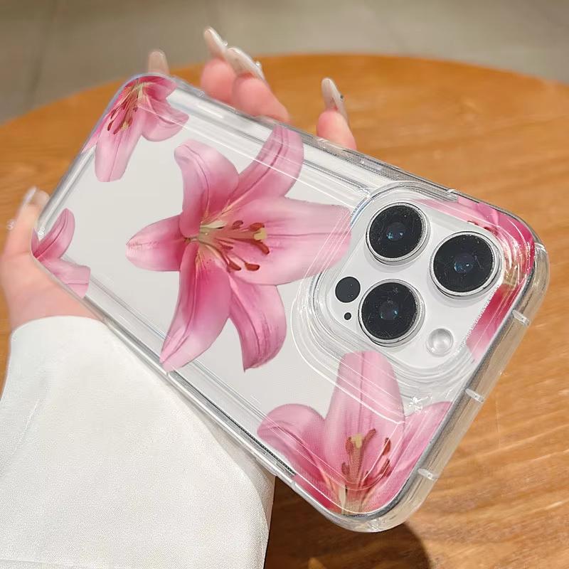 Funda de Teléfono con Patrón de Diseño de Flor de Lirio Rosa Para iPhone 17 Pro Max 16 E 15 Pro 14 13 12 11 XR XS 17Air 16 Plus Cubierta Transparente con Parachoques