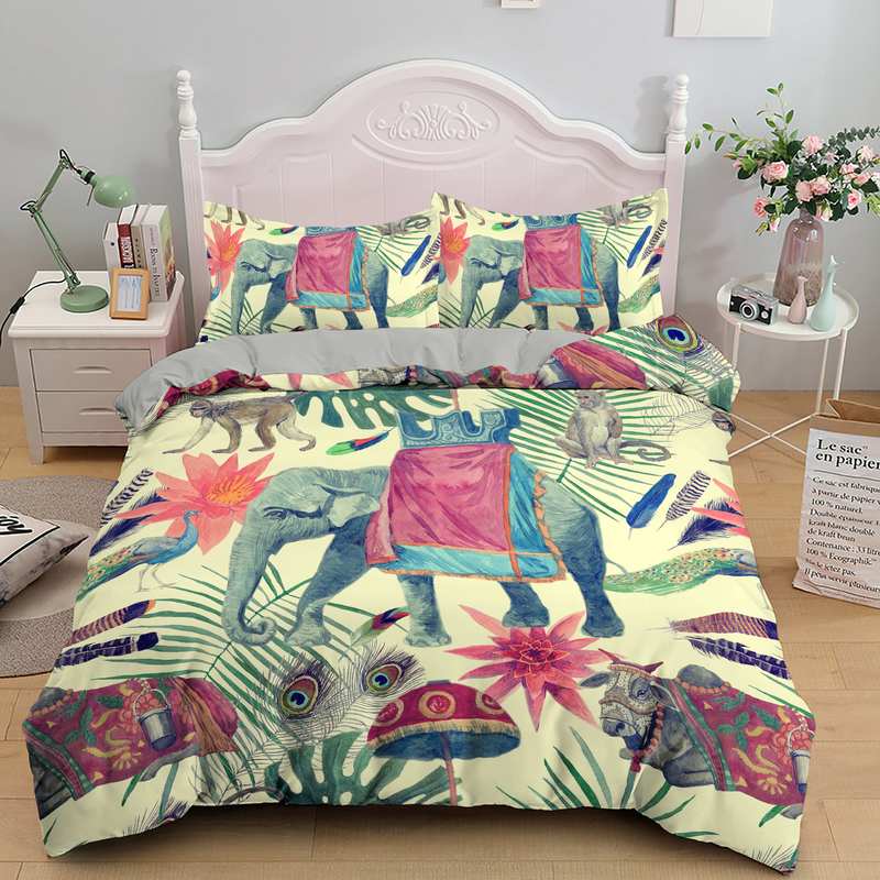 Bohemsk Elefant Sengetøy Sett Queen King Size Fargerikt 2/3 stk Dynetrekk Boho Psykedelisk Indisk Mandala Polyester Dyne Trekk