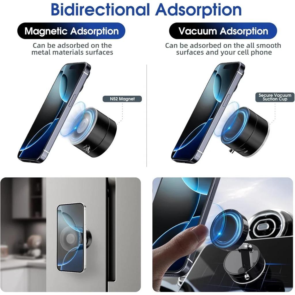 Mobile Phone Vacuum Suction Cup Holder Foldable for iPhone/ Android Kitchen Lazy Vacuum Double Sided Magnetic Bracket