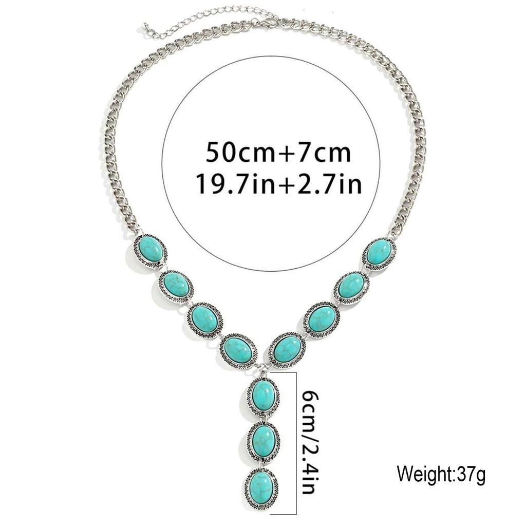 European and American Jewelry Retro Ethnic Turquoise Necklace Female Niche Punk Metal Chain Collarbone Necklace