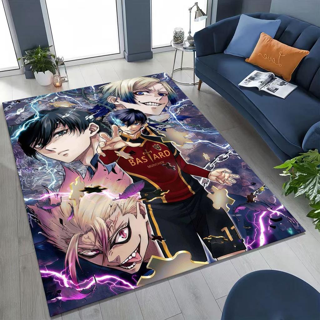 Cartoon BLUE LOCK Fußball Anime Isagi Teppich für Schlafzimmer Wohnzimmer Sofa Zuhause Fußmatte Dekor, Große Kinder Spiel Rutschfeste Bodenmatte