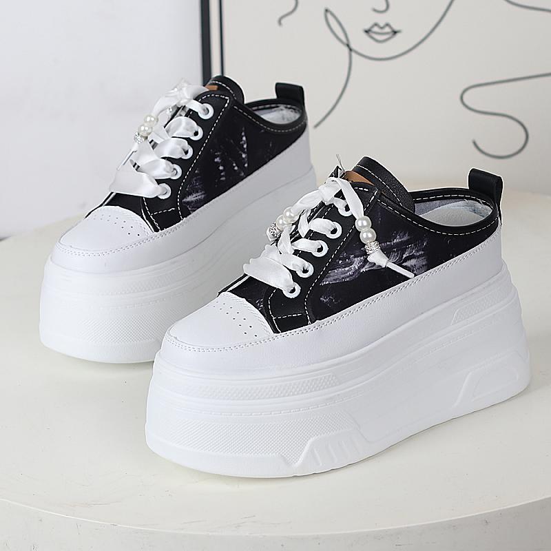 Fashion 12CM Stretch Fabric Ethnic Cloth Leisure Authentic Mary Jane Shoes Summer Slippers Platform Wedge Genuine Leather Women