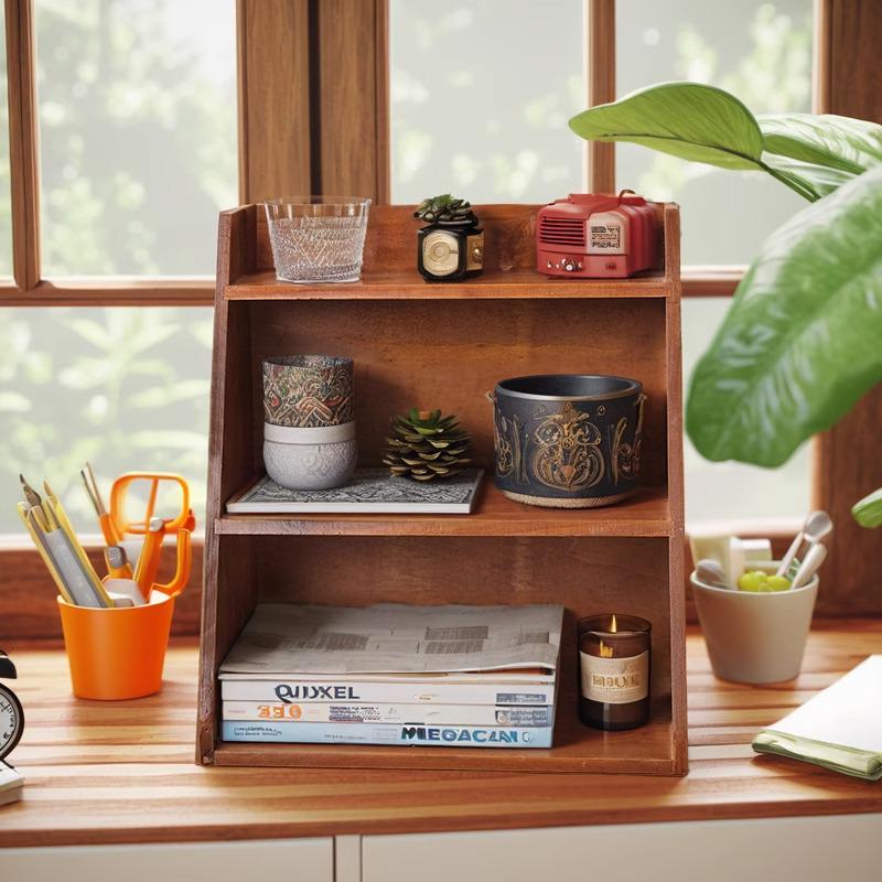 Wooden Retro Desk Organizer: Solid Wood Wall-Mounted Holder for Perfume, Cosmetics, Coffee Cups, and Utensils.