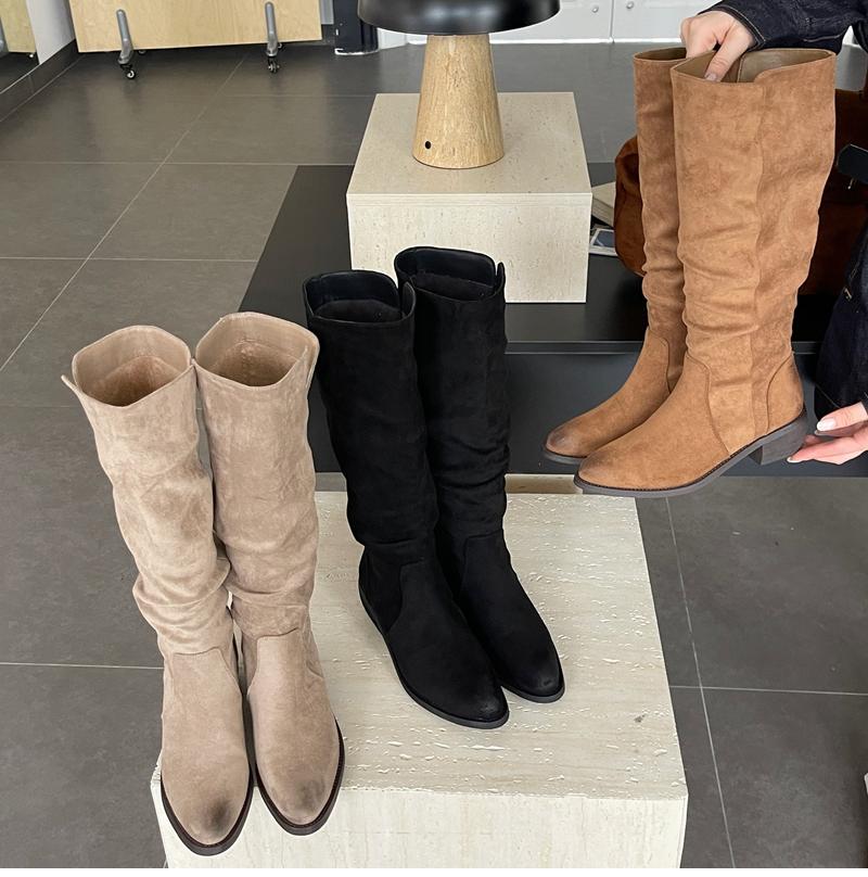 Fashion Retro Pleated Suede Long Boots for Women. 2025 Winter Fashion Chunky Stiletto Sexy Boots. Large Size Versatile Women's Boots.