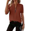 2025 European Women's Ribbed Knit Zipper Sleeve T-shirt - Solid Color, Spring/Summer Collection