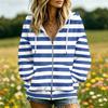 Women's Striped Print Long Sleeve Hooded Jacket with Pockets and for Casual Wear