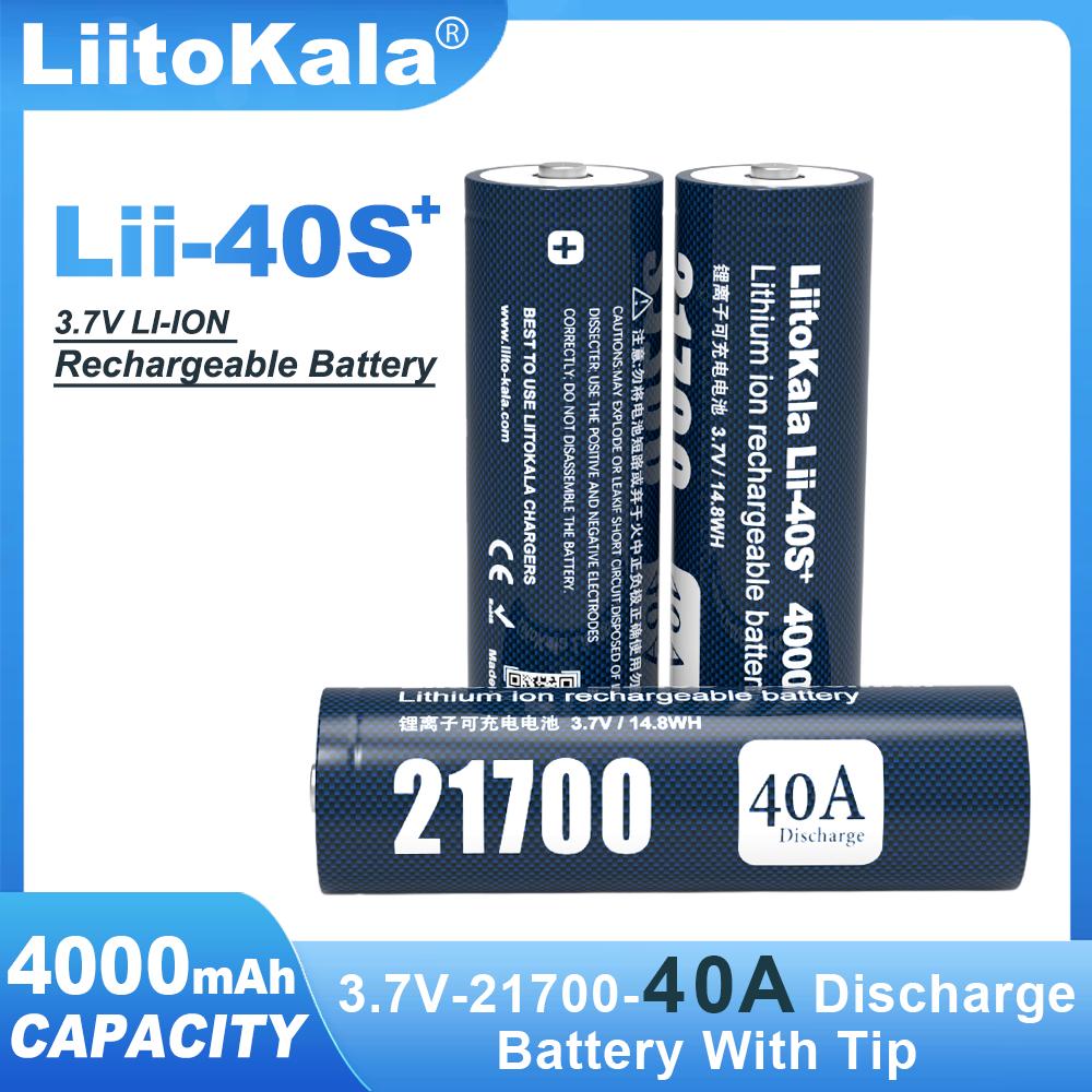 

LiitoKala 3.7V Lii-40S 21700 Battery Li-ion 4000mA 40A Discharge Batteries 4.2v high drain devices Flat head+DIY Pointed 1PCS