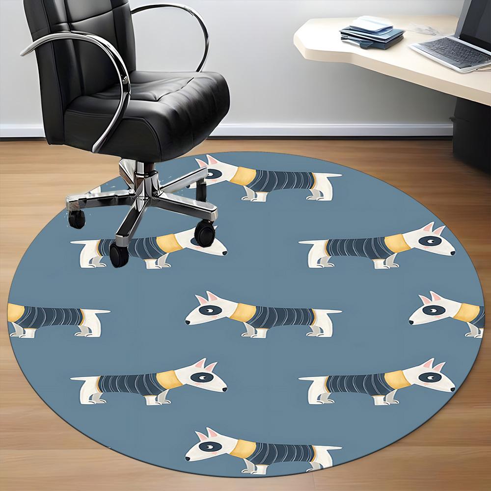 1pc Bull Terrier Pattern Office Round Area Rug, Under Office Chairs Bedroom Living Room Home Decor, Room Deco