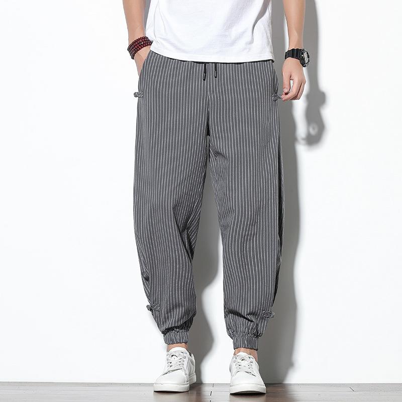 Summer Men Casual Thin Loose Striped Harem Pants Breathable Comfortable Daily Casual Trousers