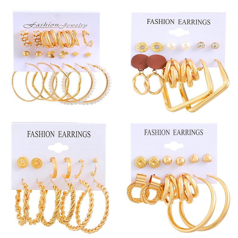 Fashionable Retro Geometric Hoop Earring Set for Women