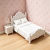 Retro Miniature Bed, Vintage Style Mini Double Bed, Miniature Furniture Tiny Bed for 1/12 Scale Doll Mansion Miniature Room Decoration
