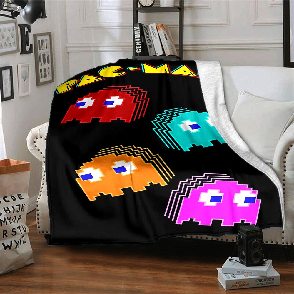 1Pc Pacman Adventure Blanket For Couch Bed Plush Cozy Fuzzy Blanket Super Soft Warm Blankets For Fall And Winter 091890