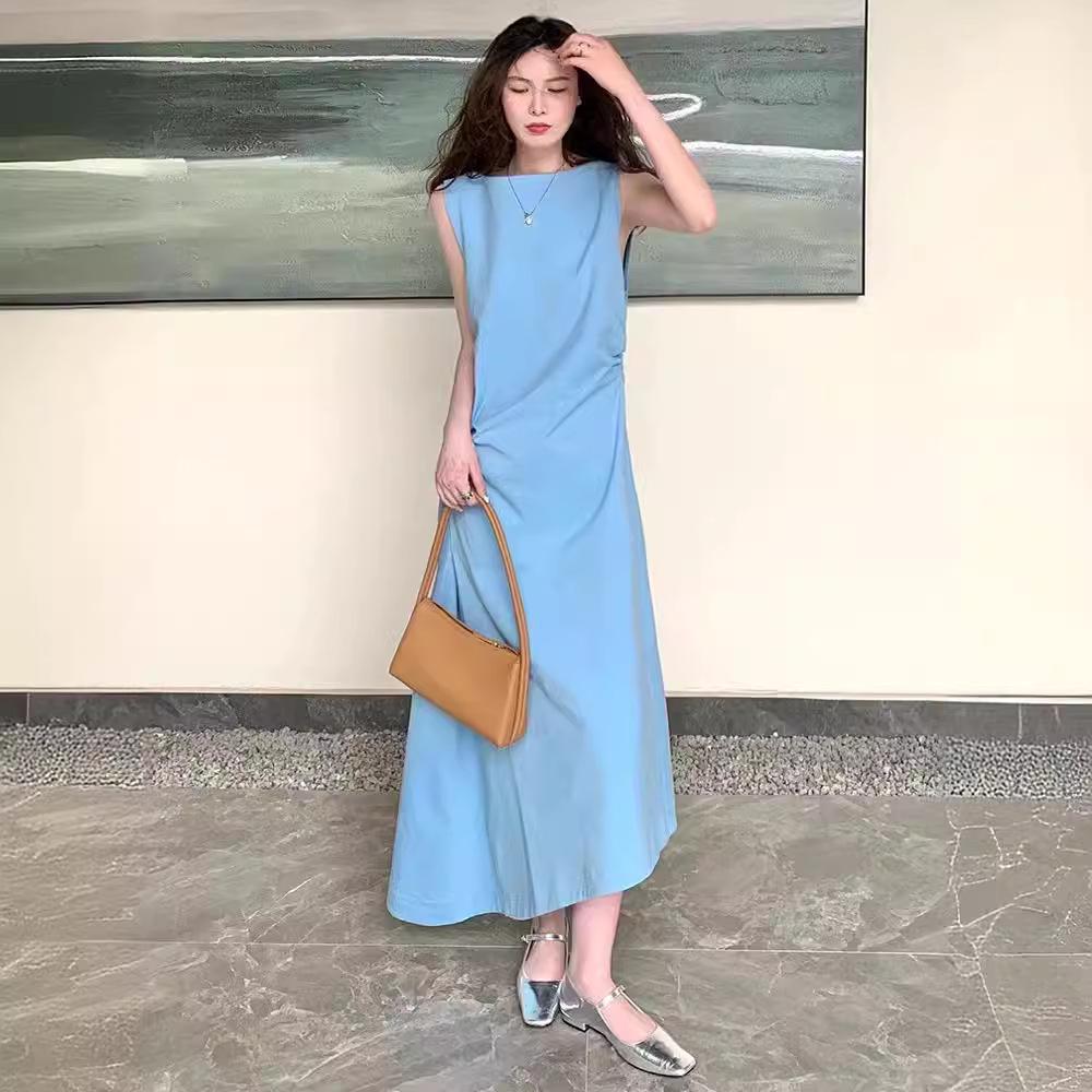 CO*S Women's Retro Irregular Sleeveless Long Skirt - 2025 Spring/Summer Slim Pleated Dress