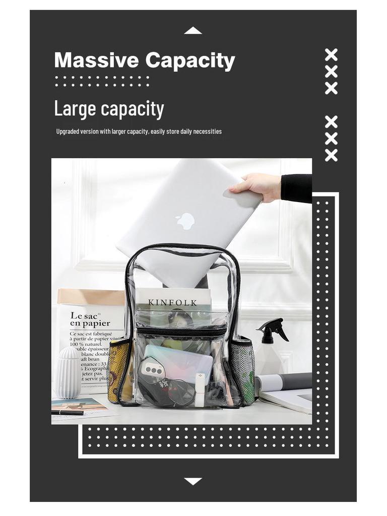 Transparent PVC Backpack for School or Concerts - Large Capacity Bookbag