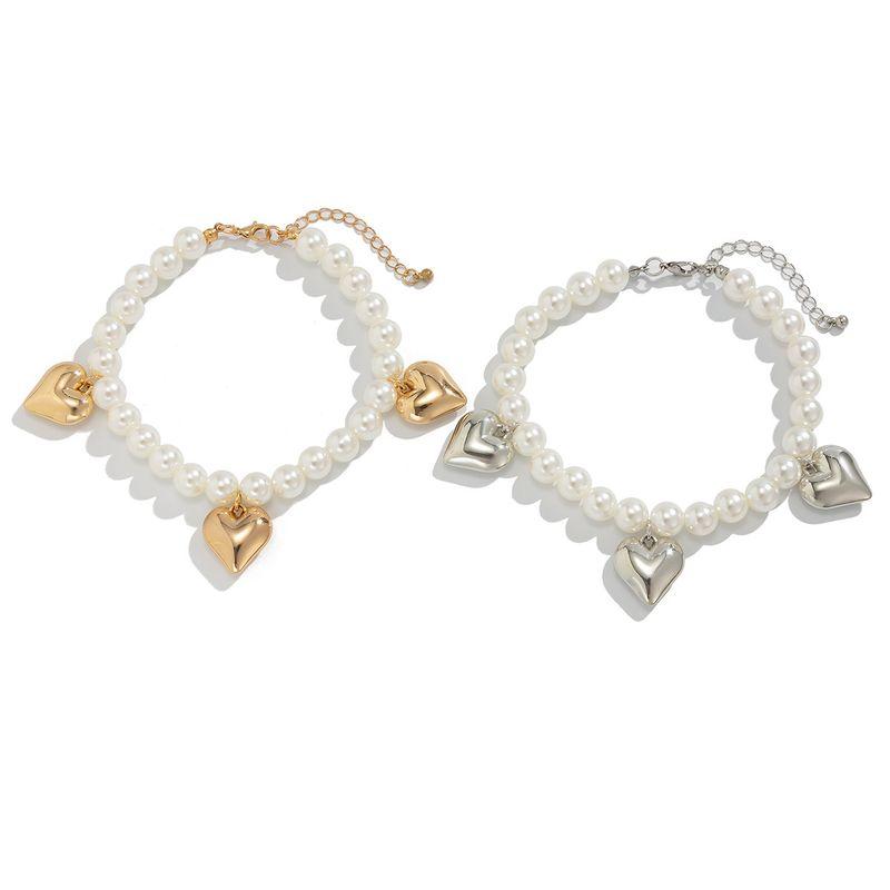 

2-Piece CCB Peach Heart Imitation Pearl Anklet Set European and American Hip-hop Versitile Fashion Internet Celebrity Wear Clothes Accessories 2 Piece Set