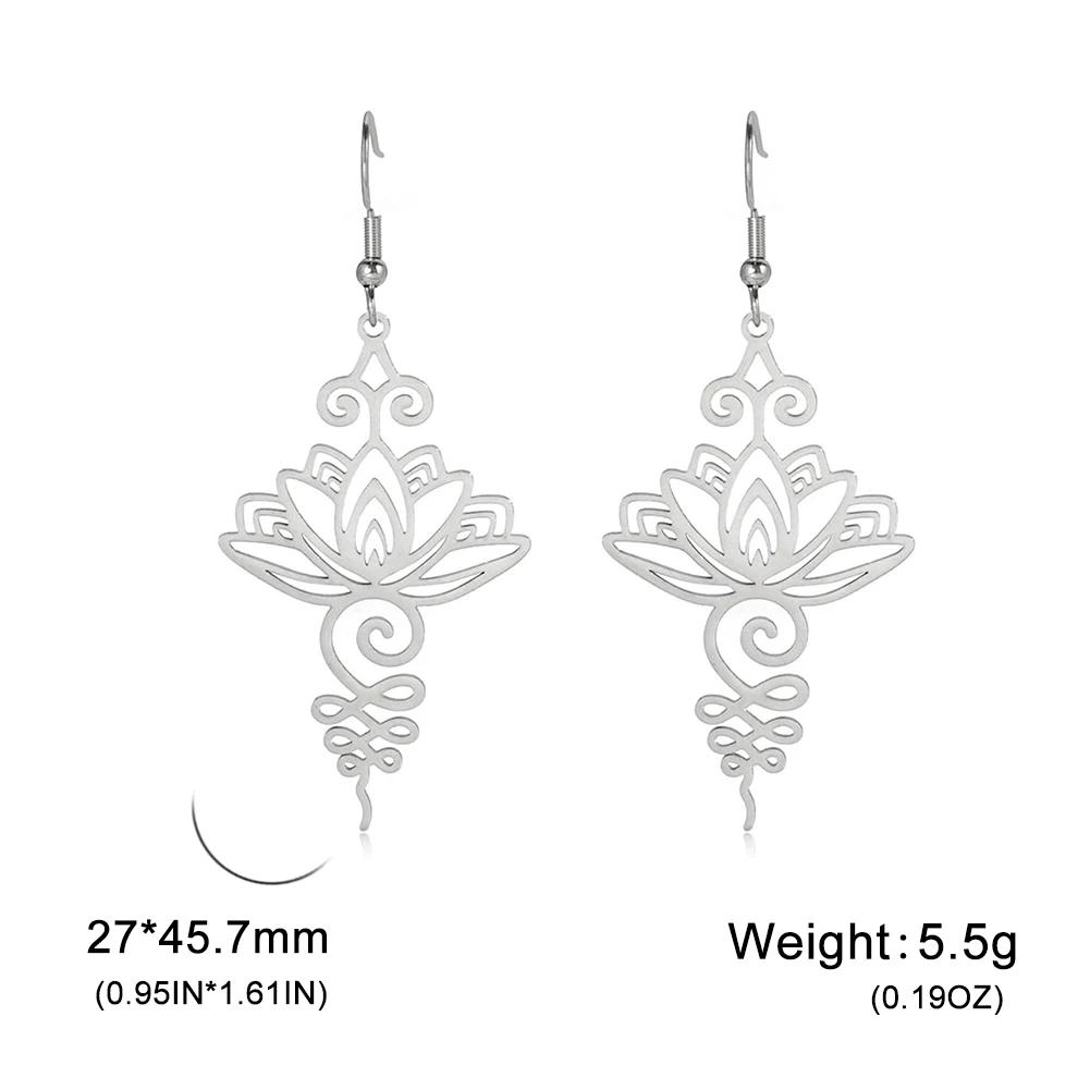 Skyrim Unalome Lotus Flower Dangle Earrings Stainless Steel Yoga Buddhism Pendant Drop Earring Spiritual Jewelry Gift for Women